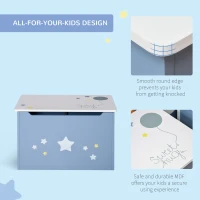 HOMCOM Kids Wooden Toy Box Children Storage Chest Organiser Side Handle Safety Hinge Play Room Furniture Blue(m-4)