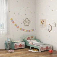 ZONEKIZ Conjunto para Crianças Inclui 1 Cama Infantil de Madeira Carga Máx. 40 kg 143x77x60 cm e 1 Baú de Brinquedos 60x37x39 cm Verde(m-2)