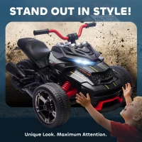 AIYAPLAY 12V Kids Electric Ride On Car with 3 Wheeler, MP3 Player, Horn, 2 Speeds, LED Lights for Boys & Girls Ages 3-8, Black(m-7)