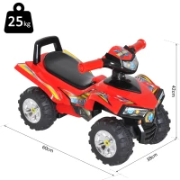 HOMCOM Quad Giocattolo per Bambini con Clacson, Musica e Luci, 60x38x42 cm, in PP Rosso(m-3)
