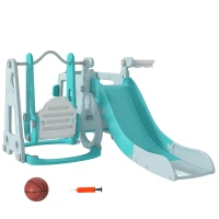 AIYAPLAY Juego de Tobogán y Columpio 6 en 1 Columpio para Niños de 18-48 Meses Carga 50 kg 201x151x87,5 cm Azul Claro(m-11)