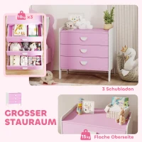 AIYAPLAY Kinder commode met 3 lades, MDF, opbergkast voor kinderen, Roze + Wit(m-4)