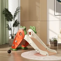 AIYAPLAY 3 in 1 Foldable Toddler Slide with Basketball Hoop, Climber, Carrot-themed, for 1-3 Years(m-10)
