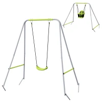 Outsunny Balançoire portique balançoire 2 en 1 pour bébé ceinture de sécurité à 5 points intérieure extérieure vert(m-11)