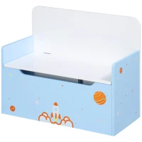 ZONEKIZ Baú Infantil 2 em 1 Baú de Armazenamento Organizador de Brinquedos com Tampa de Fechamento Seguro 60x30x50cm Azul(m-12)