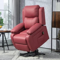 HOMCOM Poltrona Alzapersona Reclinabile con Poggiapiedi e Telecomando, in Pelle PU, 76x90x105 cm, Rosso(m-8)