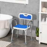 HOMCOM EVA Padded Shower Chair for the Elderly and Disabled, Height Adjustable Shower Stool with Back and Arms, 4 Suction Foot Pads, Blue(m-11)