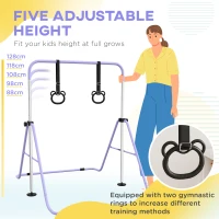 HOMCOM Adjustable Height, Foldable Kids Gymnastics Bar w/ Non-slip Rubber Floor Rings, for 3+ Years, Purple(m-4)