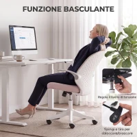 HOMCOM Sedia da Ufficio in Rete con Braccioli Ribaltabili, Altezza Regolabile e Ruote, Rosa e Bianco(m-6)