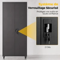 HOMCOM Armoire de Bureau Métallique, 80 x 40 x 180 cm, Meuble de Rangement sur Roulettes en Acier avec Serrure, Noir(m-7)