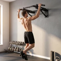SPORTNOW Pull Up Bar Wall Mounted Chin Up Bar with Folding Design, 3 Hooks for Resistance Bands, Supports up to 120 kg, Black(m-2)