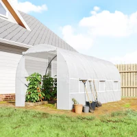 Outsunny Serre tunnel de jardin 9m², serre de jardin tunnel avec porte et 6 fenêtres, bâche PE 140 g/m² 445 x 200 x 200 cm blanc(m-2)