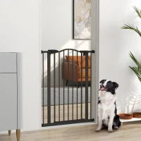 PawHut Barrière de sécurité pour chien extensible 74-80 cm fermeture automatique fixation par pression sans percer noir(m-10)
