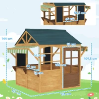 AIYAPLAY Casetta per Bambini 3-8 Anni con 5 Finestre e 2 Lavagne, in Legno di Abete, 173x117x144 cm, Marrone e Blu(m-3)