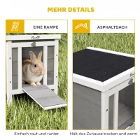 PawHut houten kleindierhok met helling, grijs(m-6)