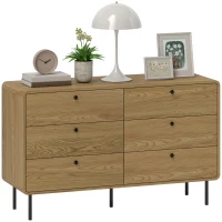 HOMCOM Commode 6 tiroirs meuble de rangement style moderne coins arrondis et pieds en acier 120 x 40 x 75cm effet bois de chêne(m-11)