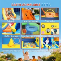 AIYAPLAY Castillo Hinchable Acuático 8 en 1 con Soplador 550W Tobogán Trampolín Escalada Piscinas Canasta Lanzamiento de Aros(m-4)
