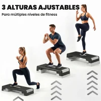 SPORTNOW Step de Aeróbic Step para Fitness con Altura Ajustable de 15/20/25 cm Carga 250 kg para Casa Gimnasio Negro(m-4)