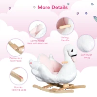HOMCOM Kids Rocking Horse Plush Ride On Swan Toy w/ Safety Seat for Toddler 18 Months +, White and Pink(m-8)