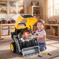 AIYAPLAY Jouet Moteur de Camion et Pelle pour Enfants, Camion Mécano, Volant, Effet de Brume, Sonores et Lumineux, 3-6 Ans, Jaune(m-16)