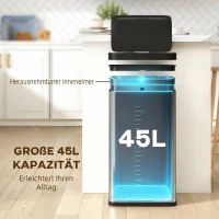 HOMCOM Sensorprullenbak 45L met soft-close deksel en bewegingssensor, voor keuken, slaapkamer en kantoor, zilver(m-5)