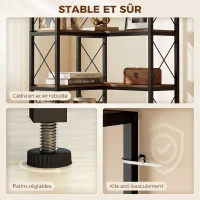 HOMCOM Bibliothèque d'angle à 6 niveaux, meuble de rangement en métal pour salon, chambre, bureau, 60x60x200cm, brun rustique(m-6)
