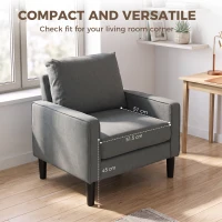 HOMCOM Accent Chair, Removable Pillow Linen Armchair with Comfy Spring Cushion for Living Room, Bedroom, Study, Dark Grey(m-7)