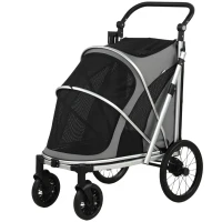 PawHut Dog Stroller, Easy Folding Pet Stroller for Small and Medium Dogs with Shock Absorption, Maximum Load 20 kg, Grey(m-15)