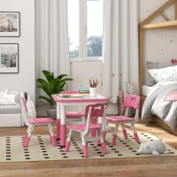 AIYAPLAY Set Tavolo e Sedie per Bambini 5pz con 4 Sedie Regolabili 32x36x52.5-56 cm e Tavolo 60x60x46-58 cm, Rosa(m-9)