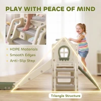 AIYAPLAY Foldable 5 in 1 Toddler Slide with Ladder, Climbing Wall, Basketball Hoop, Storage and Basketball for 1-3 Years, Cream(m-7)