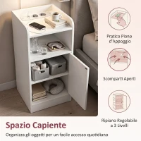 HOMCOM Set 2 comodini con stazione di ricarica, armadietto e ripiano, 25x30x60 cm, Bianco(m-6)