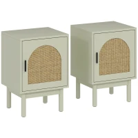 HOMCOM 2-Piece Rattan Bedside Table for Bedroom - Light Green(m-1)