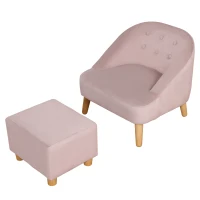HOMCOM Kindersessel mit Ottomane für Kinder von 3 bis 5 Jahren Niedliches Design Samtoptik 51 cm x 51 cm x 50 cm Rosa(m-9)