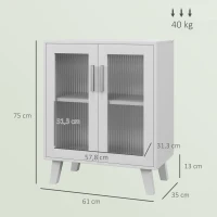 HOMCOM Aparador de 2 Puertas Aparador de Salón con 2 Estantes Puertas Transparentes para Cocina Entrada Blanco 61x35x75 cm(m-3)