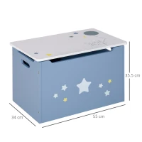 HOMCOM Kids Wooden Toy Box Children Storage Chest Organiser Side Handle Safety Hinge Play Room Furniture Blue(m-3)