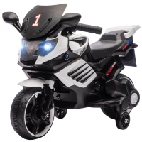 AIYAPLAY Motocicletă electrică pentru copii 6V cu roți ajutătoare detașabile, faruri și muzică, vârsta 18-36 luni, alb(m-12)