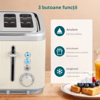 HOMCOM Fierbător 1,7 L 2200 W cu funcție de fierbere rapidă, filtru anticalcar și prăjitor cu 4 fante și 7 trepte de rumenire, alb-crem(m-4)
