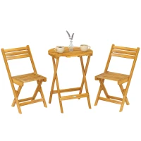 Outsunny Ensemble de Bistrot 3 Pièces Pliable en Bois d'Acacia avec Table Ronde et 2 Chaises, san Montage, 60x60x75cm, Naturel(m-15)