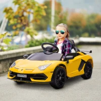 HOMCOM Macchina Elettrica per Bambini 12V con Licenza Lamborghini, Telecomando, Clacson e Musica, Giallo(m-2)