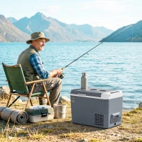 Outsunny Glacière Électrique Voiture 25L, Contrôle via Application, Modes MAX & ECO, 12V/240V, -20 à 20 °C, 58x33x38,3cm, Gris(m-13)