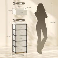 HOMCOM Cómoda para Dormitorio con 5 Cajones de Tela Marco de Acero Cajonera para Salón Oficina Vestidor Beige(m-3)