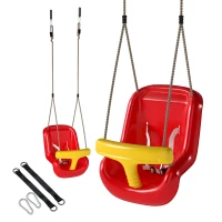 AIYAPLAY Altalena per Bambini 9-36 mesi Regolabile con Corde e Moschettoni, in PE, 28x36x180 cm, Rossa e Gialla(m-11)