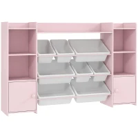 AIYAPLAY Meuble rangement enfant, étagère de rangement pour jouets enfants avec 8 bacs amovibles, 140 x 30 x 90 cm, rose(m-1)