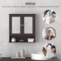 kleankin Armario de Baño con Espejo Armario de Pared con 2 Puertas Estante Abierto Estante Ajustable 56x13x58cm Marrón Oscuro(m-5)