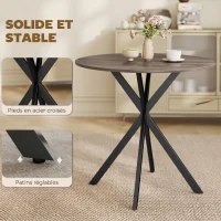HOMCOM Table à manger ronde pour 2 personnes avec plateau aspect bois et piètement croisé en acier, marron(m-6)