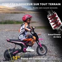 HOMCOM Moto cross électrique enfant moto électrique enfants moteur 350 W batterie 12V 8-16 km/h pneus gonflables 12'' rose(m-7)
