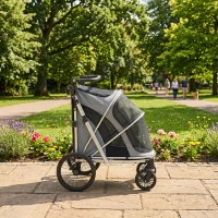 PawHut Dog Stroller, Easy Folding Pet Stroller for Small and Medium Dogs with Shock Absorption, Maximum Load 20 kg, Grey(m-9)