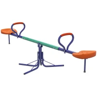 Outsunny Kinderwippe 360° drehbar 2 Sitzer UV-beständig Gartenwippe bis 90kg mit Griff 3-zackig Stützbeinen für Kinder 3-8 Jahre(m-11)