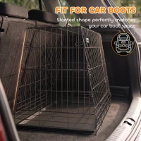 PawHut 35"(90 cm) Car Dog Crate Medium Large Collapsible Slanted Travel Dog Cage with Tray for Car Boot(m-5)