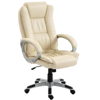 HOMCOM Sedia da Ufficio Girevole in Pelle PU con Dondolo, Schienale Alto e Altezza Regolabile, Beige(m-11)
